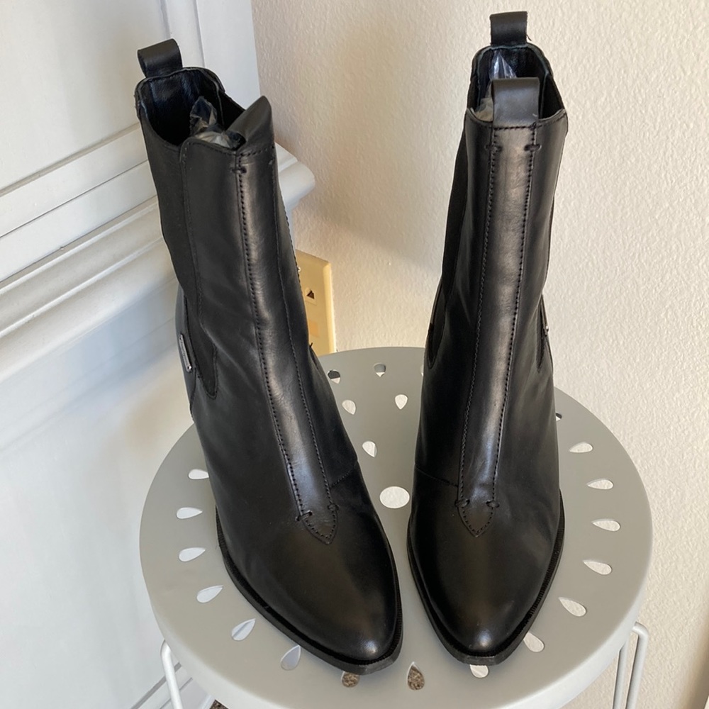 Pepe Jeans London Black Leather Cowboy Western Boot Bootie w Goring size EU 37 - Picture 8 of 17